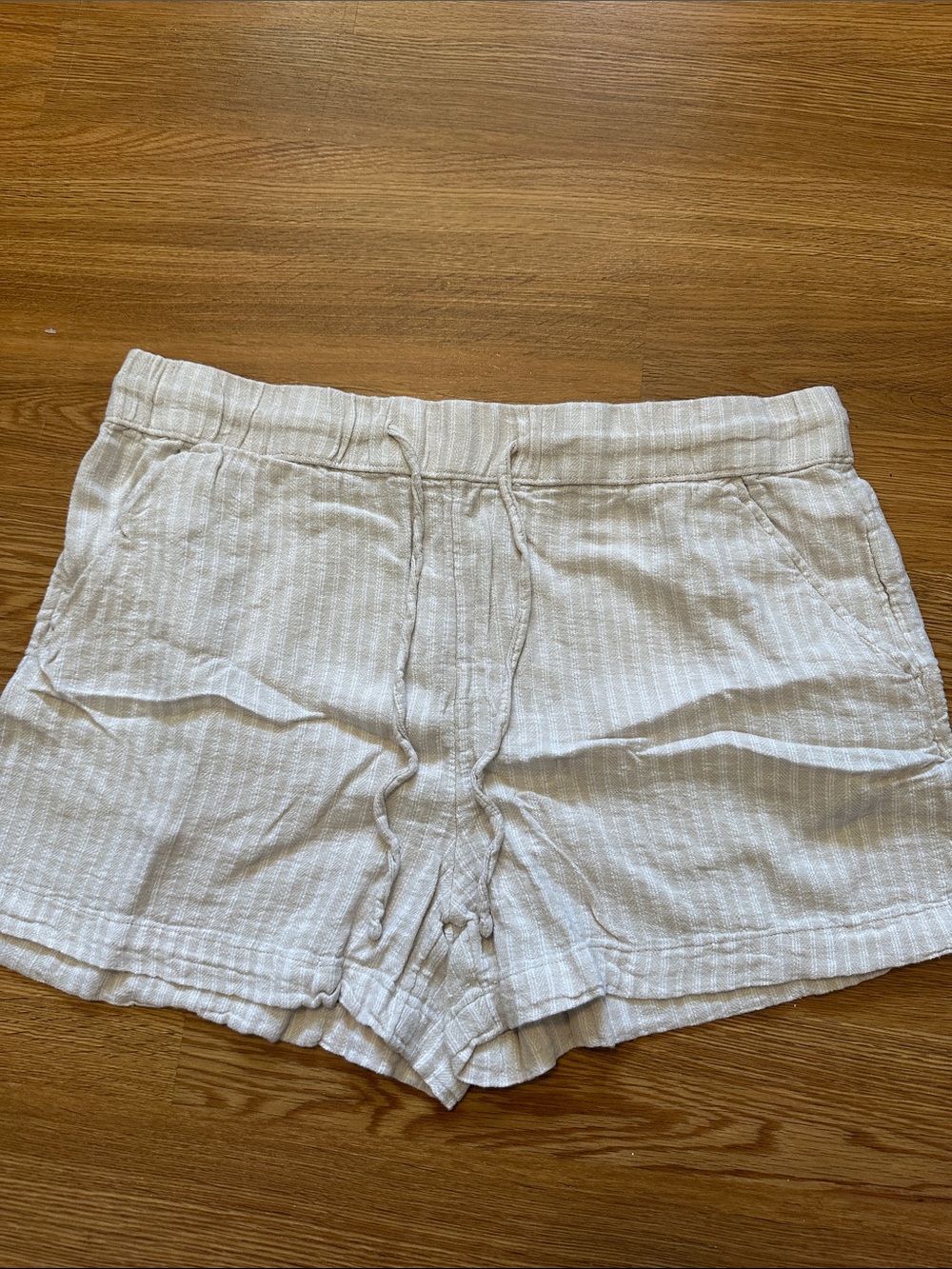 Time and Tru Striped High-Waist Linen-Blend Paperbag Shorts